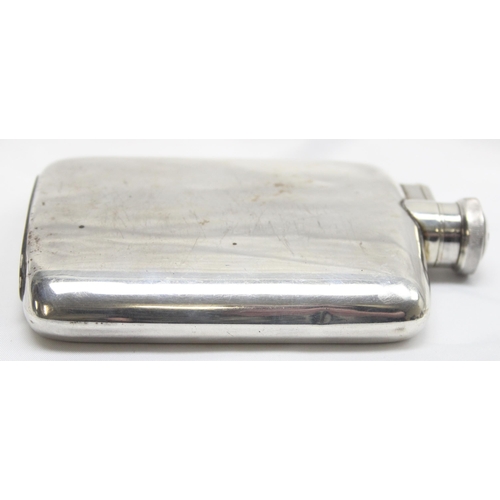 1036 - A vintage silver 3/4 pint hip flask of plain design, Sheffield 1944 by James Dixon & Sons, approx 13... 