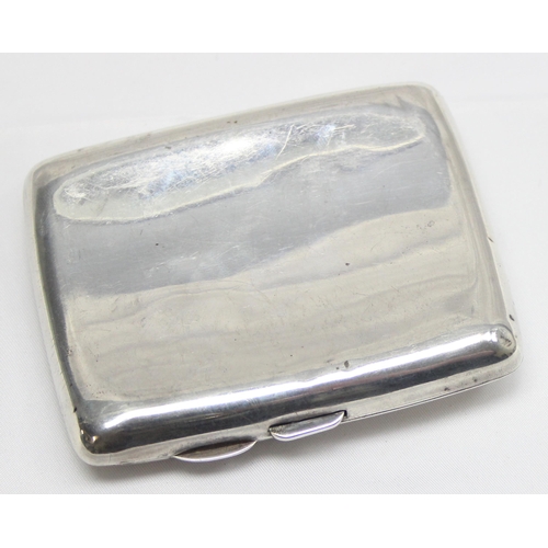 1037 - A vintage plain silver cigarette case, containing 2 cigarettes, Birmingham 1945, makers mark indisti... 