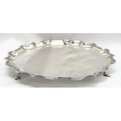 1041 - An antique silver salver or card tray of plain design, London 1922 by J.W. Benson Limited, approx 26... 