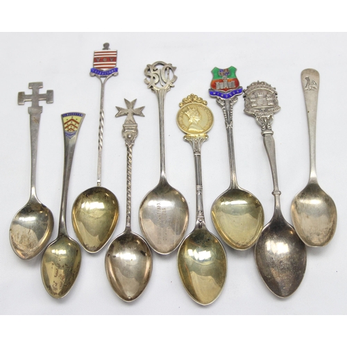 1049 - Qty of assorted silver collectors spoons, some with enamel decoration, all with full English hallmar... 