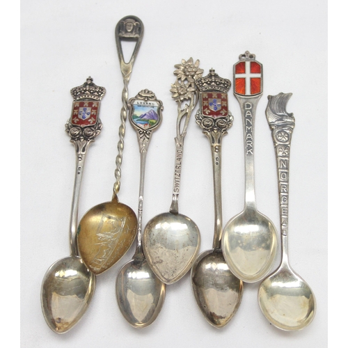 1051 - Qty of assorted silver collectors spoons, some with enamel decoration, mostly marked but all XRF tes... 