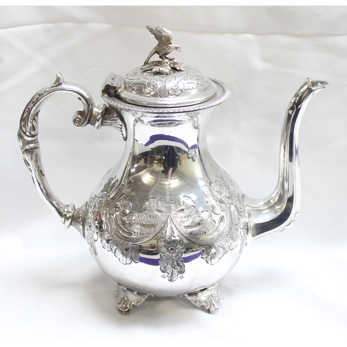 1056 - A highly decorated antique 4 piece silver-plated tea set to include tea pot, hot water jug, sugar an... 