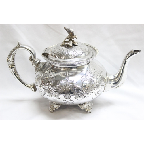 1056 - A highly decorated antique 4 piece silver-plated tea set to include tea pot, hot water jug, sugar an... 