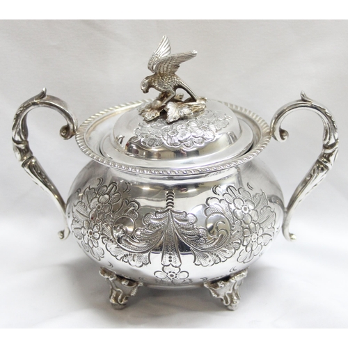 1056 - A highly decorated antique 4 piece silver-plated tea set to include tea pot, hot water jug, sugar an... 