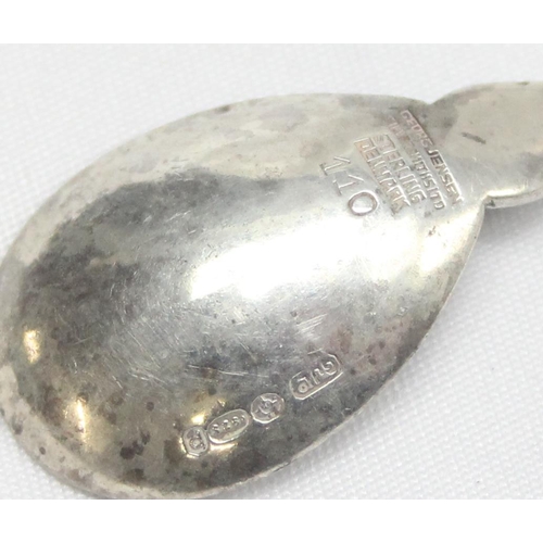 1073 - Georg Jensen of Denmark, a small silver salt or mustard spoon of naturalistic form, various marks in... 