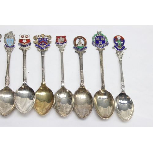 1075 - 10 assorted vintage silver and enamel collectors tea spoons, all with full English hallmarks, approx... 