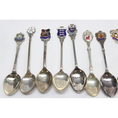 1076 - 10 assorted vintage silver and enamel collectors tea spoons, all with full English hallmarks, approx... 