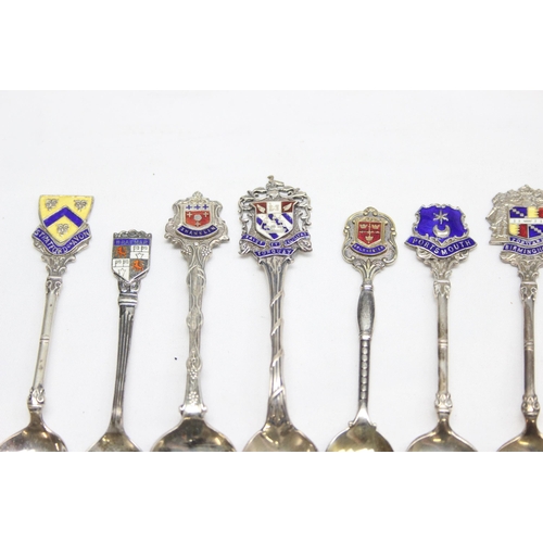 1078 - 10 assorted vintage silver and enamel collectors tea spoons, all with full English hallmarks, approx... 