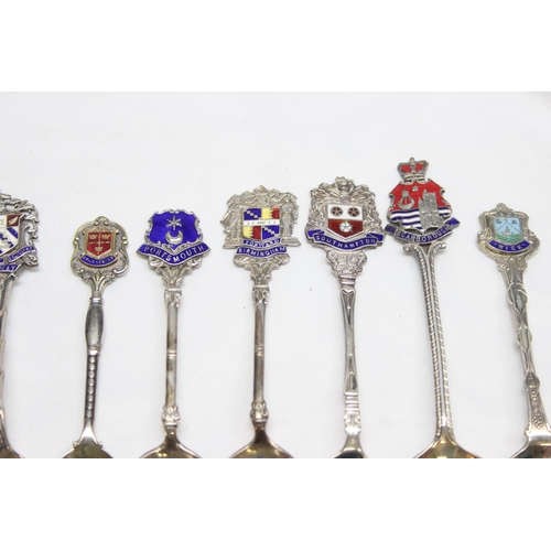 1078 - 10 assorted vintage silver and enamel collectors tea spoons, all with full English hallmarks, approx... 