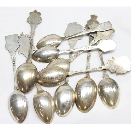 1078 - 10 assorted vintage silver and enamel collectors tea spoons, all with full English hallmarks, approx... 