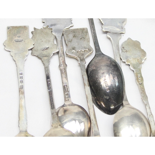 1079 - 7 assorted vintage silver and enamel collectors tea spoons, all with full English hallmarks, approx ... 