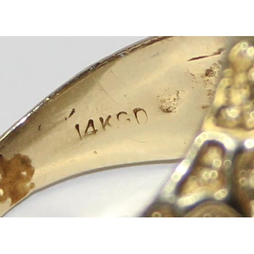 1101 - 14ct gold signet ring cast as the Porsche crest, marked 14KGD and XRF confirmed, approx size R, appr... 