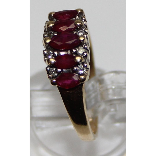 1124 - Vintage 9ct gold ruby and diamond ring, unmarked but XRF confirmed, approx size L, approx 2.26g gros... 