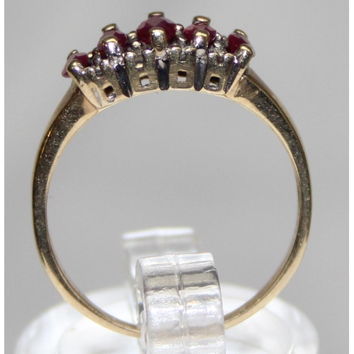 1124 - Vintage 9ct gold ruby and diamond ring, unmarked but XRF confirmed, approx size L, approx 2.26g gros... 