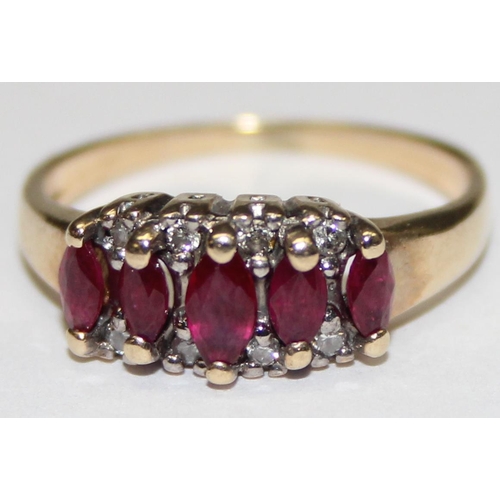 1124 - Vintage 9ct gold ruby and diamond ring, unmarked but XRF confirmed, approx size L, approx 2.26g gros... 