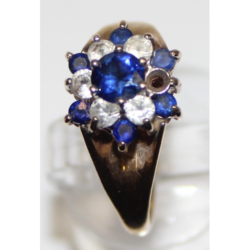 1126 - 9ct gold floral set sapphire and white stone ring, marked and XRF confirmed, approx size L, approx 3... 