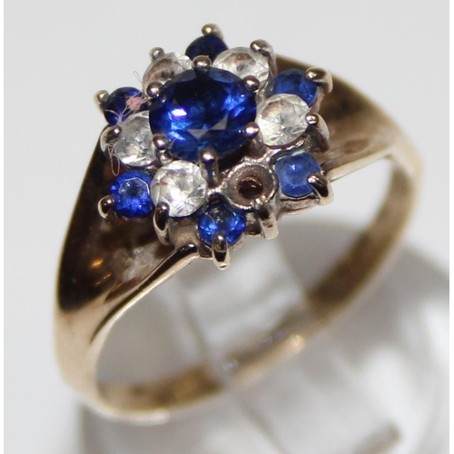 1126 - 9ct gold floral set sapphire and white stone ring, marked and XRF confirmed, approx size L, approx 3... 