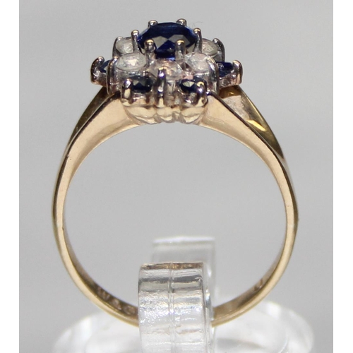 1126 - 9ct gold floral set sapphire and white stone ring, marked and XRF confirmed, approx size L, approx 3... 