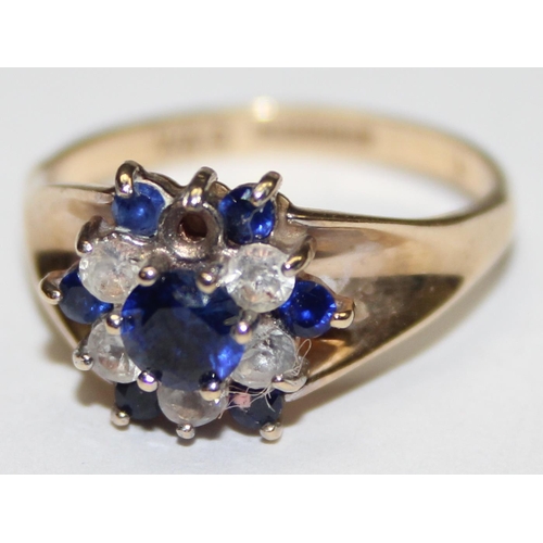 1126 - 9ct gold floral set sapphire and white stone ring, marked and XRF confirmed, approx size L, approx 3... 