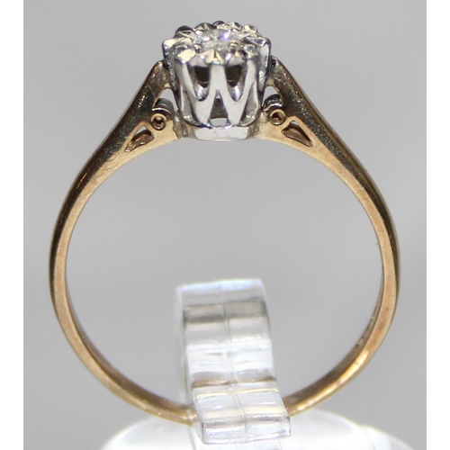 1128 - 9ct gold illusion set solitaire diamond ring, marked and XRF confirmed, approx size N, approx 1.53g ... 