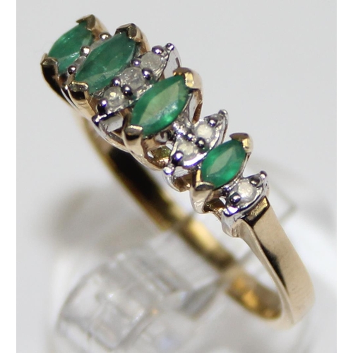 1129 - 14ct gold retro style emerald and diamond ring, marked and XRF confirmed, approx size N, approx 3.03... 