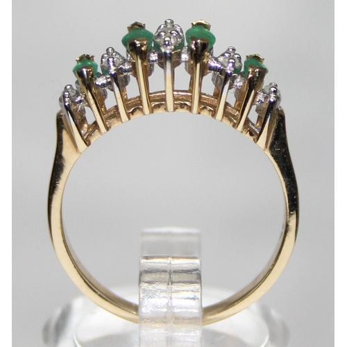 1129 - 14ct gold retro style emerald and diamond ring, marked and XRF confirmed, approx size N, approx 3.03... 