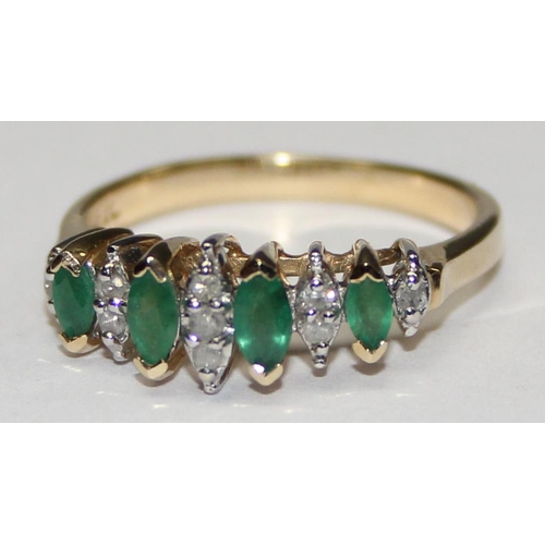 1129 - 14ct gold retro style emerald and diamond ring, marked and XRF confirmed, approx size N, approx 3.03... 