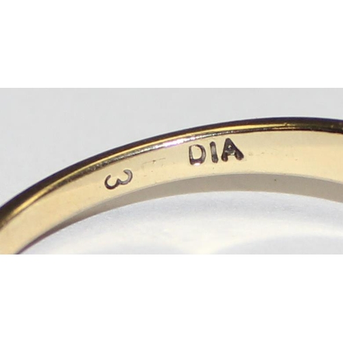 1130 - 9ct gold diamonds crossover ring, marked and XRF confirmed, approx size P, approx 2.55g gross