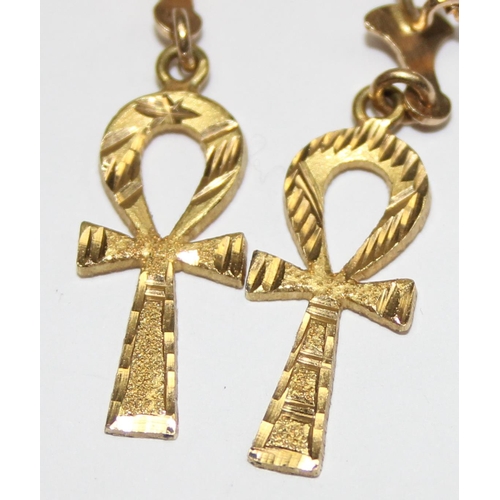 1135 - A pair of 18ct gold earrings formed as Egyptian ankh, bearing Arabic hallmarks and XRF confirmed, ap... 