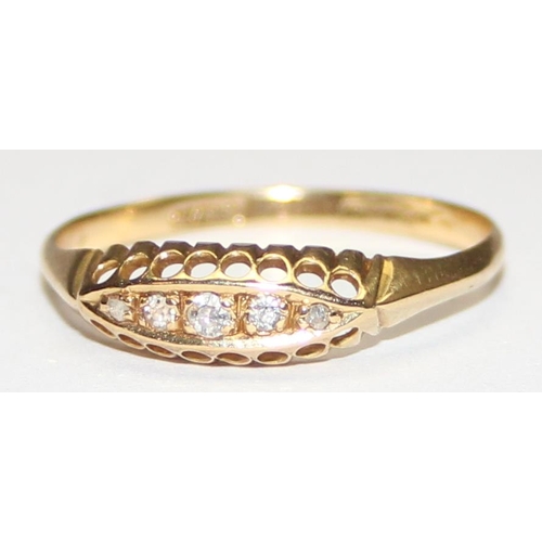 1154 - An antique 18ct gold and 5 diamond ring, marked rubbed but XRF confirmed, approx size S, approx 1.61... 