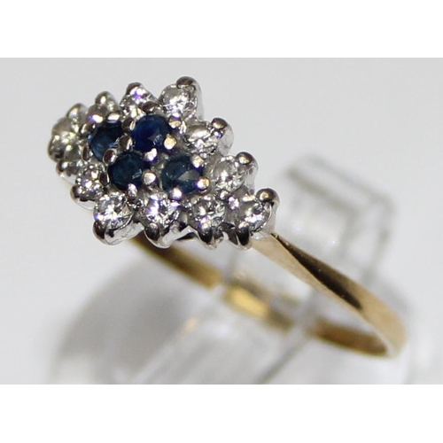 1155 - An 18ct gold diamond and sapphire cluster ring, indistinctly marked but XRF tested, approx size N, a... 