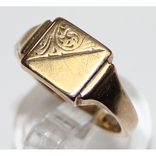 1157 - A vintage 9ct gold signet ring, marks rubbed but XRF confirmed, approx size N, approx 4.41g gross