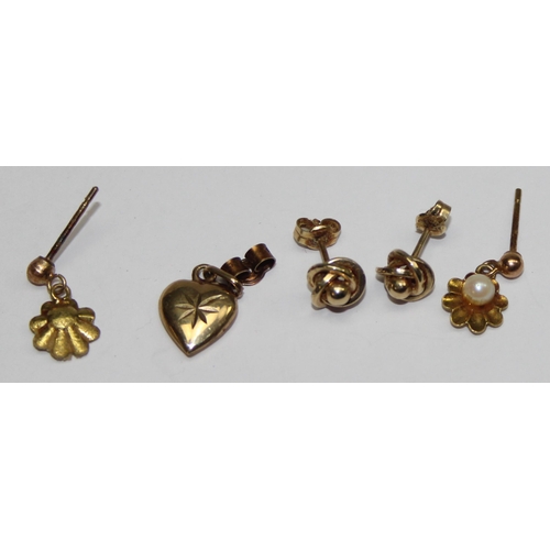 1161 - Small qty of assorted 9ct gold jewellery, all marked or XRF confirmed, approx 1.81g gross