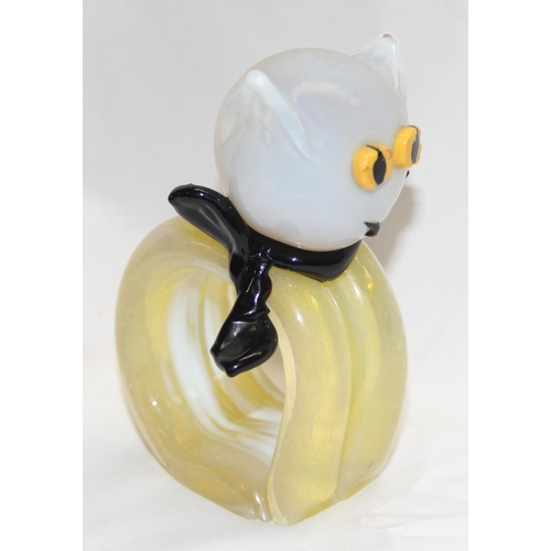 1642 - Murano/ Italian Glass, a retro glass sculpture of a cat, polished base, likely Murano but unmarked, ... 