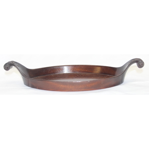 278 - A small Regency period mahogany tray with carved wooden scroll handles, approx 31cm wide