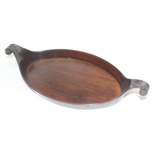 278 - A small Regency period mahogany tray with carved wooden scroll handles, approx 31cm wide