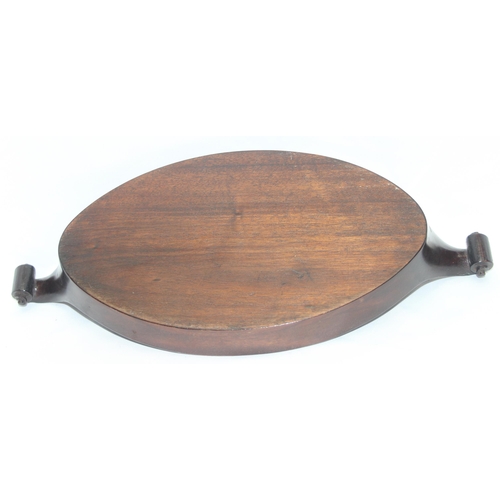 278 - A small Regency period mahogany tray with carved wooden scroll handles, approx 31cm wide