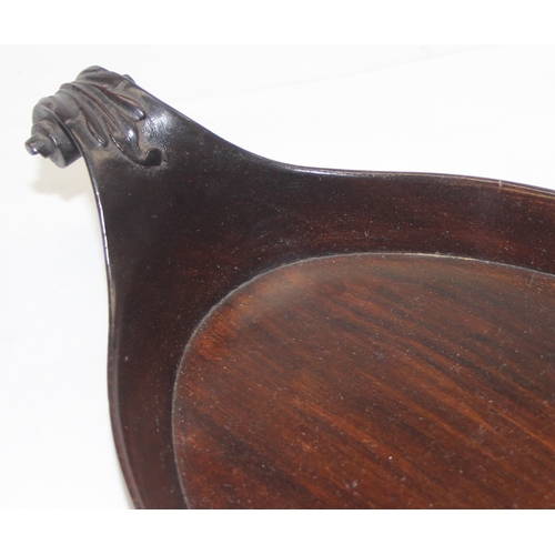 278 - A small Regency period mahogany tray with carved wooden scroll handles, approx 31cm wide