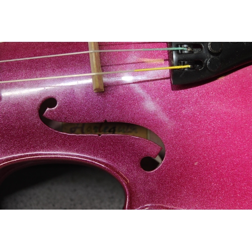 606 - 3/4 size pink 'Harlequin' violin in case by Stentor Music Co Ltd with bow