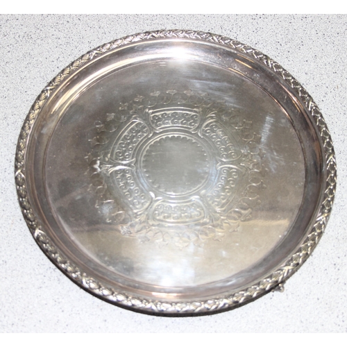 1093 - 3 vintage silver plated trays and a silver plated napkin ring, approx 2.5kg gross