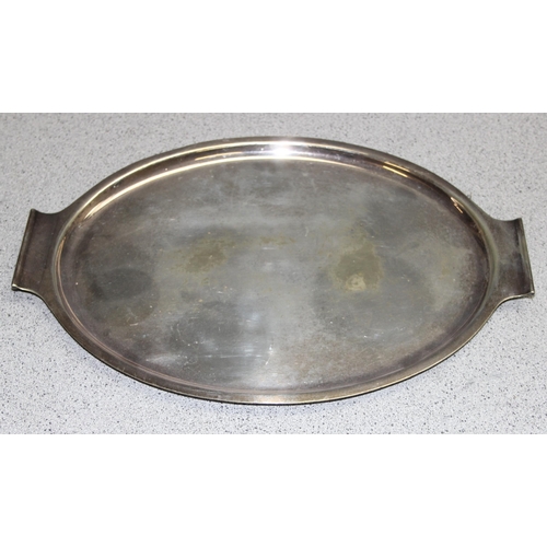 1093 - 3 vintage silver plated trays and a silver plated napkin ring, approx 2.5kg gross