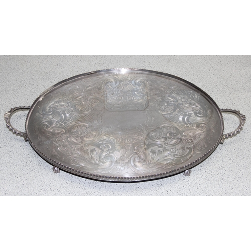 1093 - 3 vintage silver plated trays and a silver plated napkin ring, approx 2.5kg gross