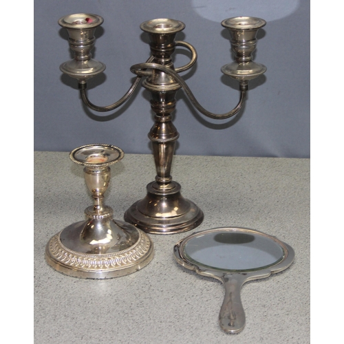 1099 - Qty of antique & later silver & silver plate to include a silver framed hand mirror & a silver plate... 