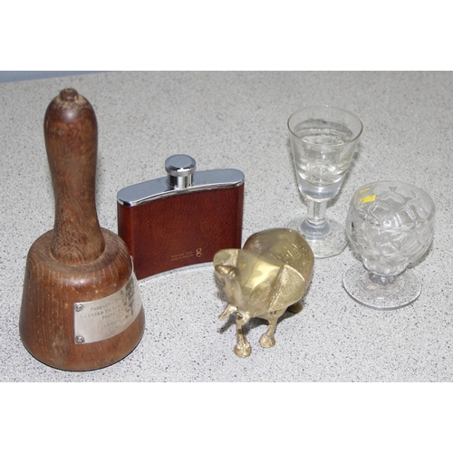 1699Y - Mixed lot to include antique toasting glass, wooden gavel with silver presentation plaque & early 20... 