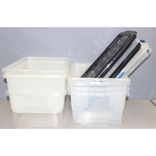 1784 - 7 clear plastic storage boxes and 7 lids