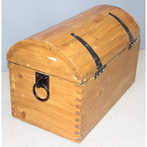 295 - Small sized vintage domed topped pine trunk, approx 50cm x 33cm x 30cm