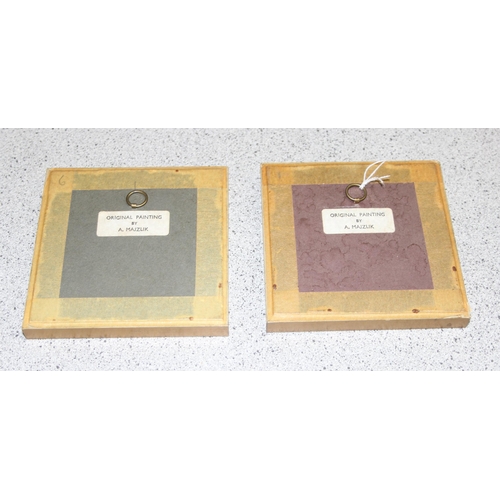 485 - A. Majzlik RMS (XX), 2 miniature oil or gouache paintings of landscapes, both unsigned but labelled ... 