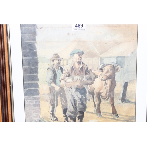 489 - In the manner of Lucy Kemp-Welch (1869-1958), 2 watercolour studies of farmyard scenes, one signed W... 