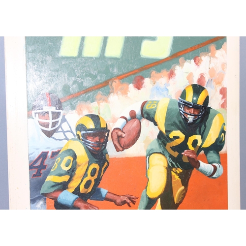 490 - Large oil on board showing a scene from a NFL Green Bay Packers game signed bottom right M Glaysher ... 