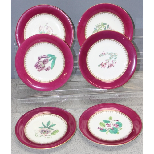 1699J - A set of 6 antique dessert plates decorated with flowers, possibly Rockingham, each approx 24cm in d... 